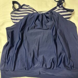 Striped Blue Tankini Swim Top